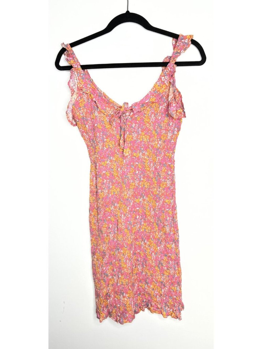 New Japna Size M Sleeveless Pink Ditzy Floral Smocked Cottagecore Mini Dress NWT